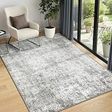 INOVADAY Tapis de Salon Lavable en Machine 90x150 cm Abstrait à Faible Poil Antidérapant Adapté à l'aspirateur avec Motif Imprimé Tapis Chambre, pour la Le Bureau à Domicile Gris/Blanc