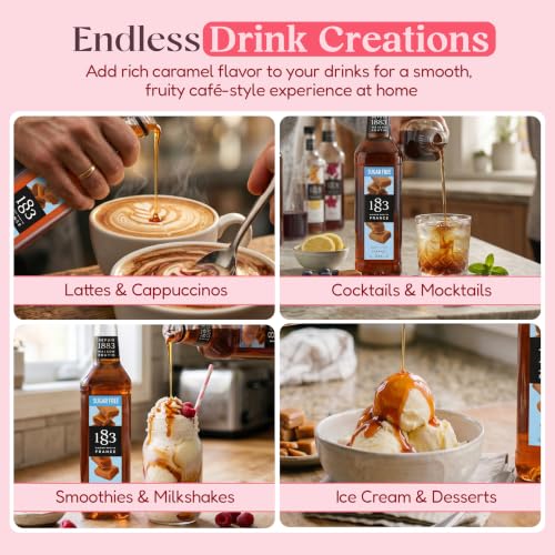 Image of 1883 Sugar Free Vanilla & Sugar Free Caramel Syrups (Cafe Variety Pack) for Coffee & Drinks - 1 Liter Plastic Bottles (Pack of 2)