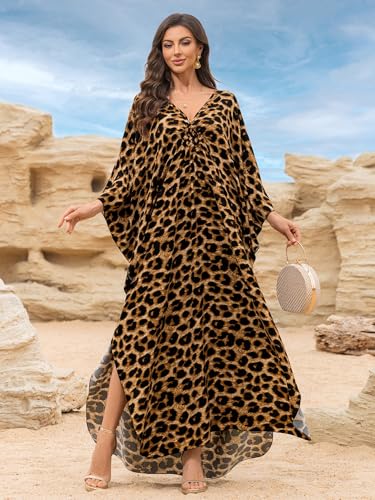 Image of KEYLORTING Plus Size Kaftan Dress Women, African Moo Moo Print Caftan, Batwing Dress, Beach Cover Up for Party and Loungewear