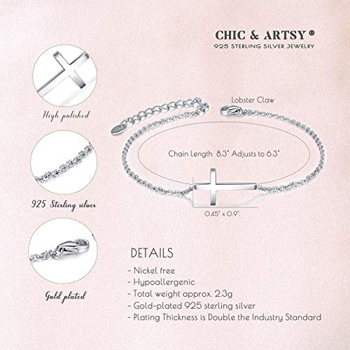 Chic & Artsy Cross Bracelet 925 Sterling Silver Sideways Cross Christian Bracelets For Women Faith Catholic Bracelet Religious Bracelets Adjustable #TOP1