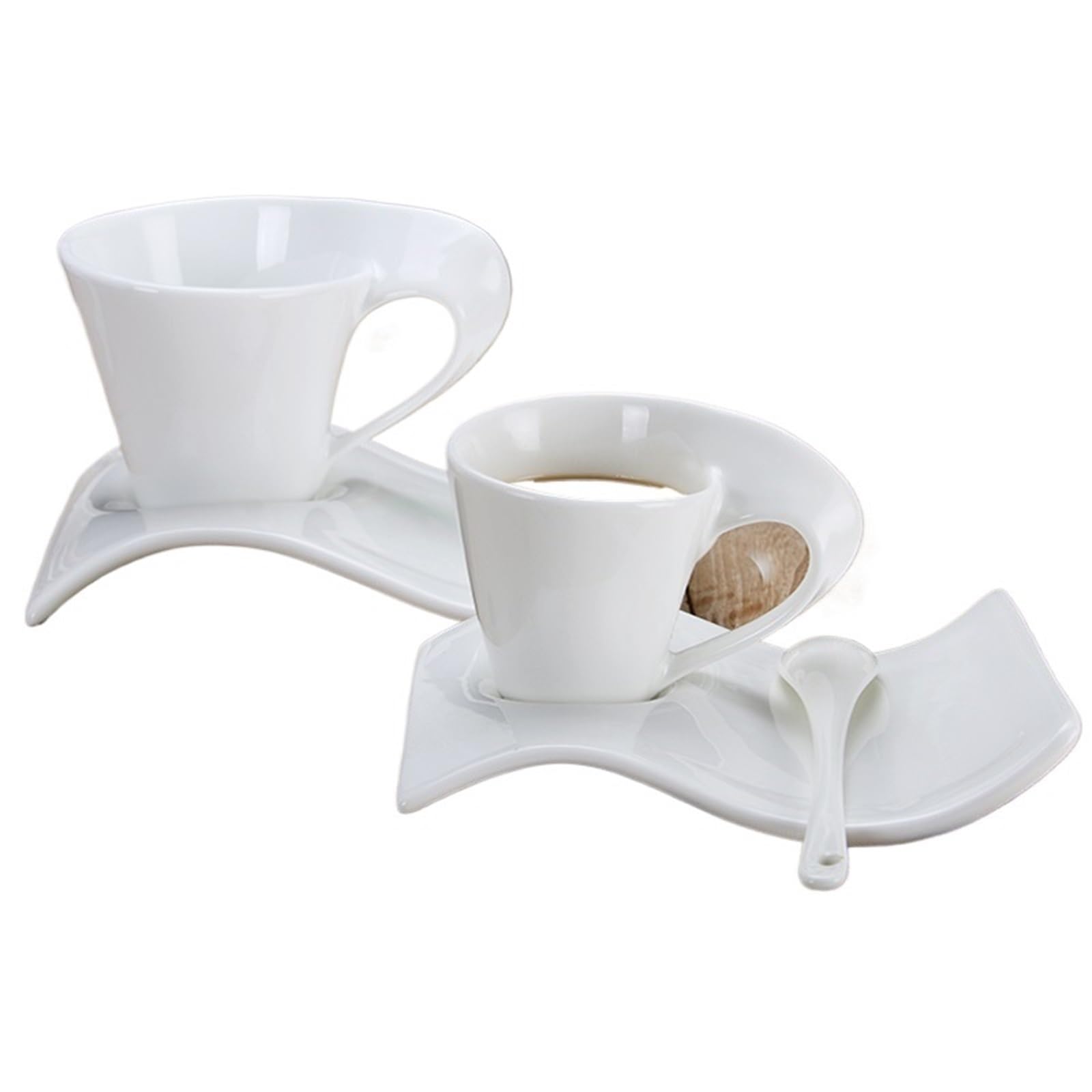Juego De Tazas De Café Juego De Taza Y Platillo De Café De Cerámica Blanca, Taza De Desayuno Con Platillo(200ml+plate)