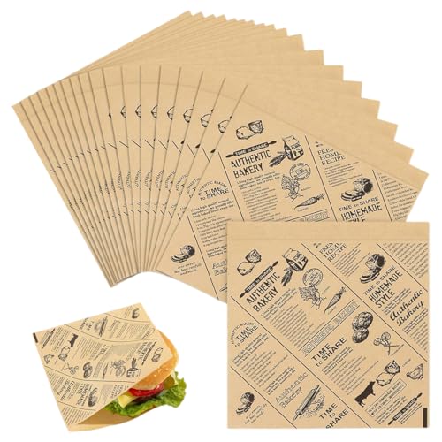 Papel antigrasa para Envolver Alimentos,150 Piezas,aspecto de periódico vintage, papel deli, papel para hamburguesas, papel de pan,para hamburguesas,sándwiches y cestas de comida