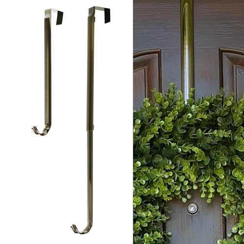 Haute Decor Adapt Adjustable Wreath Hanger Premium Length Adjustable - Strong Over The Door Wreath Hanger Holds up to 30 pounds (Antique Brass)