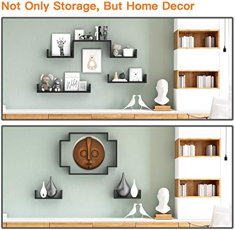 STOREMIC Floating Shelves, Mounted Shelves for wall 60cm, 45cm, 30cm, Easy to Install Black Shelves Pack of 3, U-Shaped Wall Shelves for Kitchen, Living Room, Bathroom and Bedroom, etc