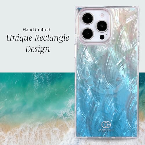 Image of COCOMII Rectangle for iPhone 14 Pro Case, Turquoise Real Mother of Pearl