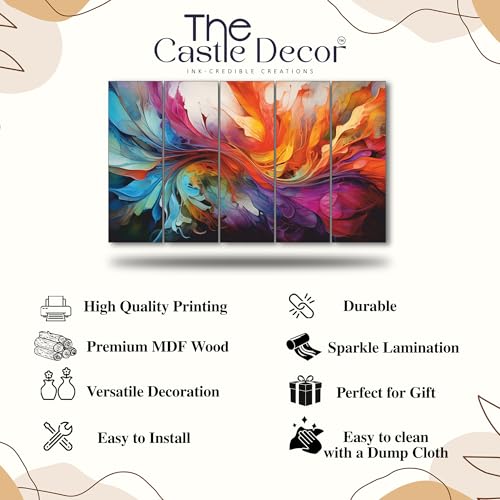 Image of The Castle Decor Abstract Art Multiple Frames Wall Painting for Living Room, Bedroom, and Hotels - Wooden Framed Digital Artwork (Multi Color - Design 3, 27x48 Inch)