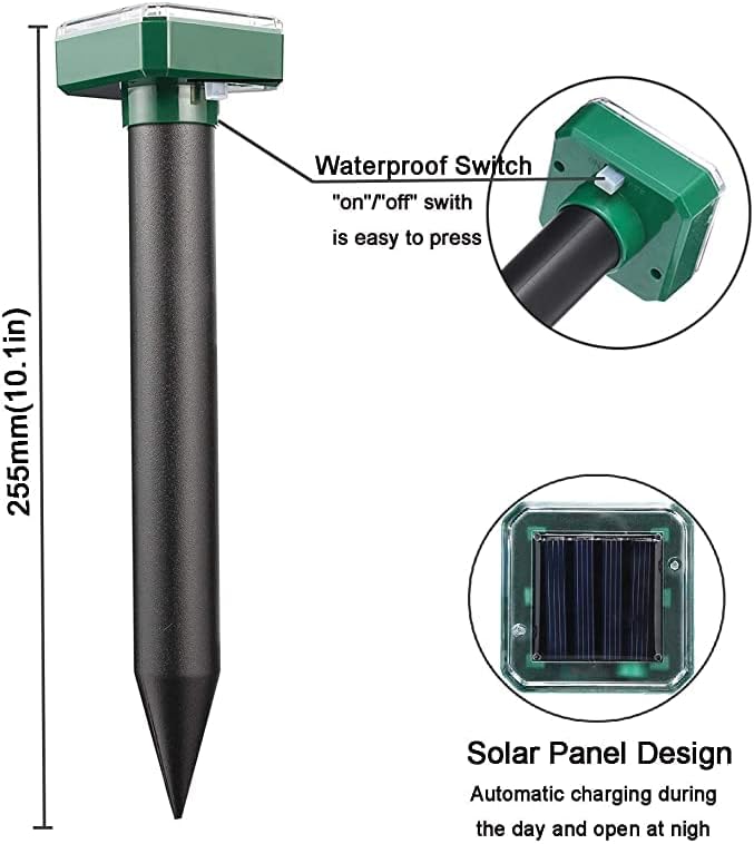 THANOS Solar Mole Repellent Stakes Groundhog Repeller Gopher Deterrent Spike Trap Get Rid of Voles from Garden Outdoor