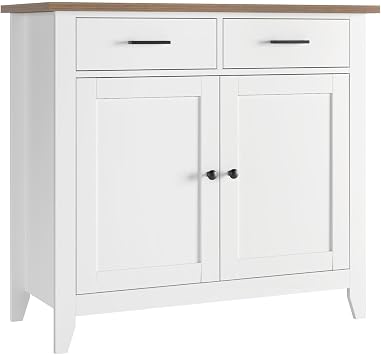 HOCSOK 91cm Sideboard with 2 Drawers & 2 Doors, Modern Buffet Cabinet | Kitchen Storage Cabinet, Hallway Cupboard for Dining Room & Living Room, Easy Assembly, Sturdy MDF, White
