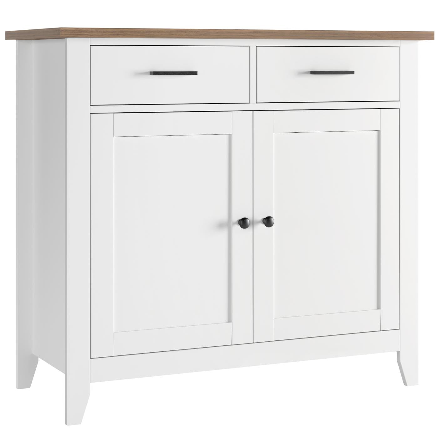 HOCSOK Küchenschrank mit Arbeitsplatte, Sideboard mit 2 Schubladen und 2 Türen, Buffetschrank für Küche, Wohnzimmer, Esszimmer, Flur, Holz, Landhausstil