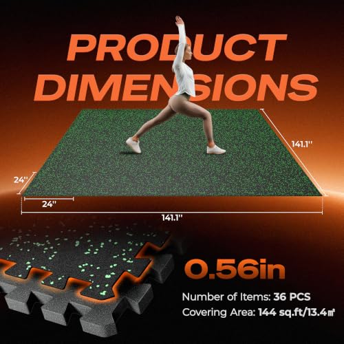 Image of SUPERJARE 0.56'' Thick 144 Sq Ft Rubber Top Gym Flooring for Home Gym
