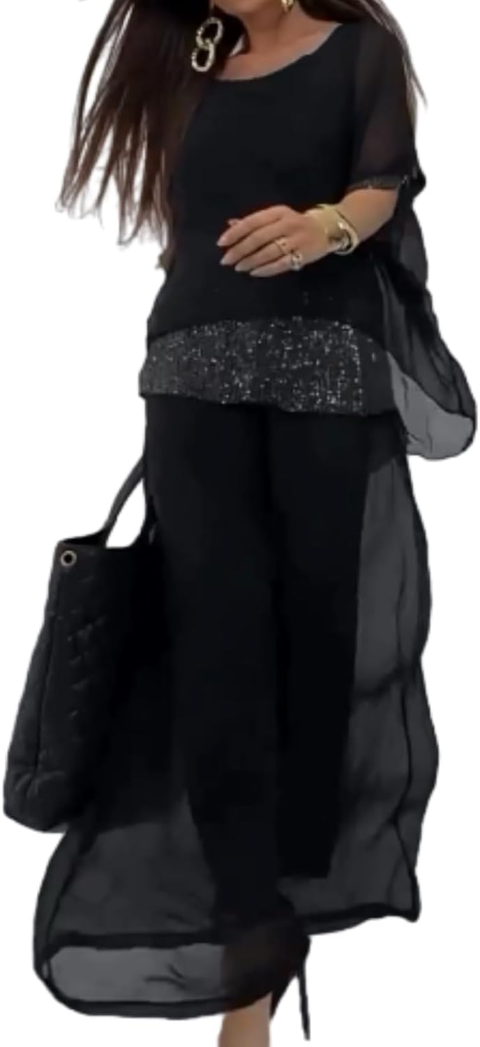 Womens Piece Outfits Set Glitter Top Wide Leg Jamaica Ubuy