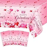 Avezano 3 pcs Galentines Day Tablecloth Plastic Happy Galentines Day Decorations Sweet Loveheart Party Tablecover Disposable 108 x 54 Inch