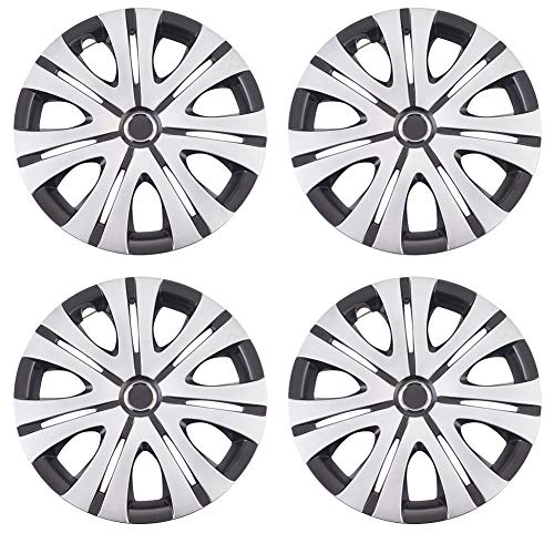 Image of Smoke Matte Silver with Black Car Vehicle Chrome Wheel Rim Skin Cover 14 inch Automotive Hubcap Wheel Cover Replacement Hubcaps Rim Protection Accessories Set of 4, 14 inch