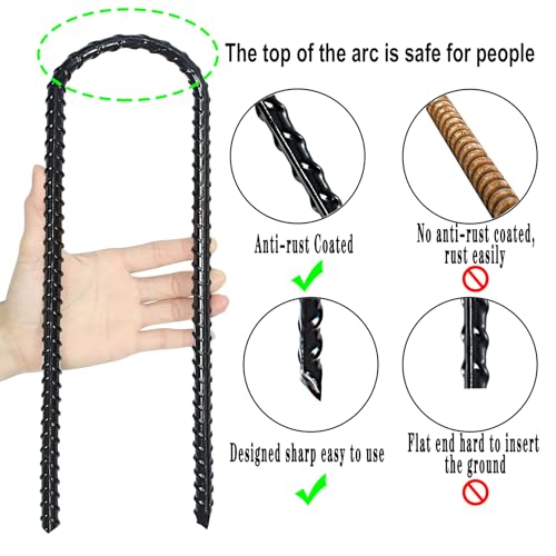 Image of 12-Inch Trampoline Wind Stakes Safety Ground Anchors U-Shaped(6) | Extra Heavy Duty U Shaped Coated Rebar Stakes for Trampoline, Tent, Outdoor Large Equipment, Huge Garden Decoration