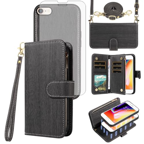Étui portefeuille iPhone 7/8/SE porte-cartes protection écran zippé