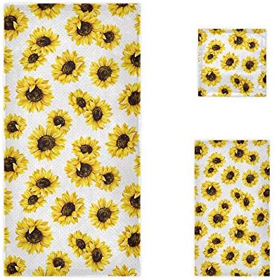 CaTaKu Towels Set 3-Piece, Tropical Sunflower Van Gogh Towel Bathroom Sets, 1 Bath Towel, 1 Washcloth, 1Hand Towel, Polka Dot Towel Set of 3 Soft Multifuntion for Home Kitchen Hotel Gym Swim Spa.…