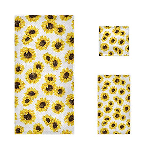 Cataku Towels Set 3-Piece, Tropical Sunflower Van Gogh Towel Bathroom Sets, 1 Bath Towel, 1 Washcloth, 1Hand Towel, Polka Dot Towel Set Of 3 Soft Multifuntion For Home Kitchen Hotel Gym Swim Spa.… #TOP17