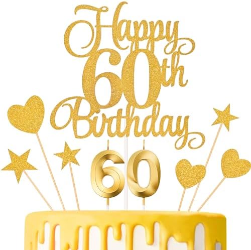 Gold Number 60 Candle 60th Birthday Party Cake Decoration