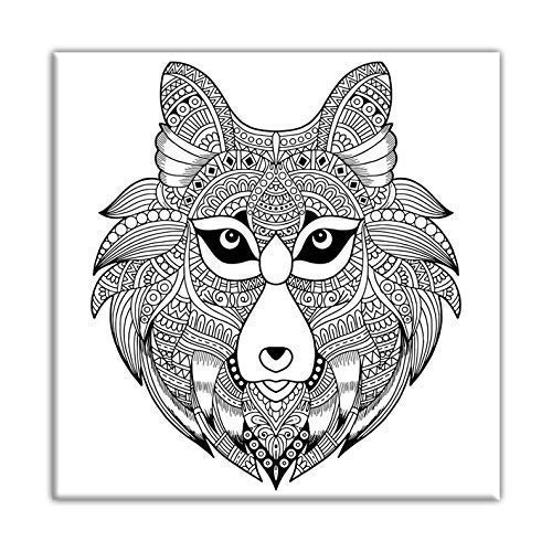Wolf Coloring Canvas For Adults, Stretched primed canvas to color 8 x 8 Inches