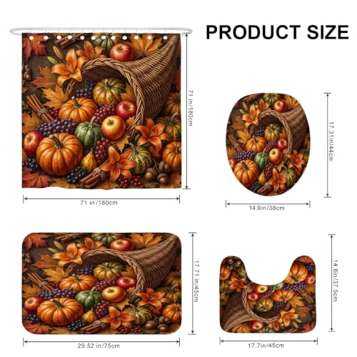 Rideau de douche rustique avec tapis motif citrouille orange