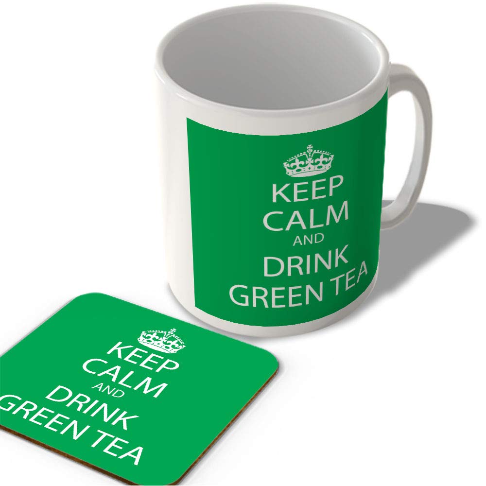 Mcmug White - Keep Calm And Drink Green Tea (Green) - Mug And Coaster Set, Ceramic, 11Fl.oz.