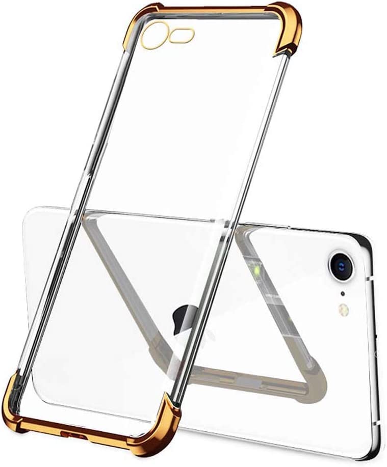 Étui de téléphone transparent iPhone SE 2020 anti-jaunissement luxe or