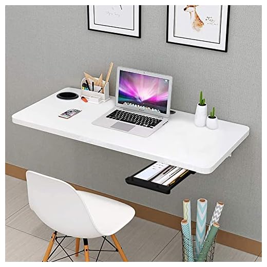QARA (31 x 18.5 inches Wood Wall Mounted Round Corner Folding Wall Study Table| Wall Mount Table with Drawer | Foldable Laptop Desk for Home and Office Computer- White