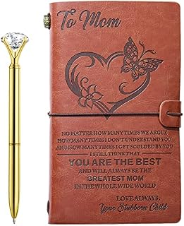 to My Mom Leather Journal Set with Pen,Mother's Day Anniversary Birthday Thanksgiving Gifts from Daughter Son, Mom Notebook Refillable Travel Diary