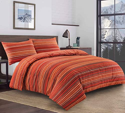 HOMES-LINEN Leon Stripe Lines Printed Easy Care Reversible Duvet Cover Bedding Set (Red, Double)