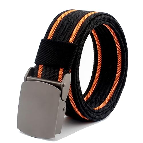 Fasaniy Outdoor Nylon Belt For Men, Nylon Belt Multicolored Military Tactical Outdoor No Hole Buckle Belt Multi Colored (Black With Orange/Ivy Green With White (2Pc), Large (About 51.2 In / 130Cm)) #TOP3