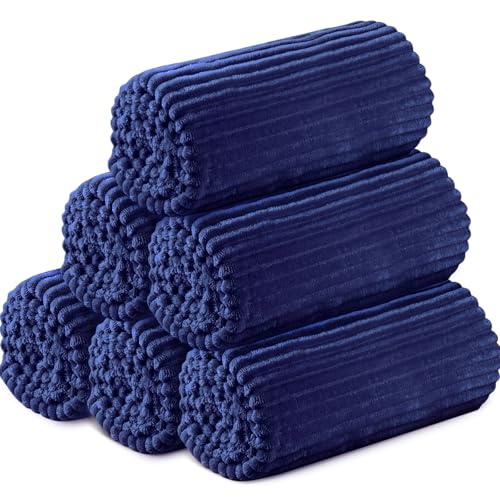 Buryeah 6 Pcs Flannel Throw Blankets Bulk Outdoor Wedding, Navy