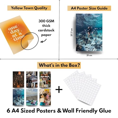 Image of Yellow Town India Dream Life Vision Board Poster Set | 6 A4 Motivational & Lifestyle Aesthetic Posters with Wall Friendly Glue Sheets | Goal Manifestation, Daily Inspiration Wall Decor