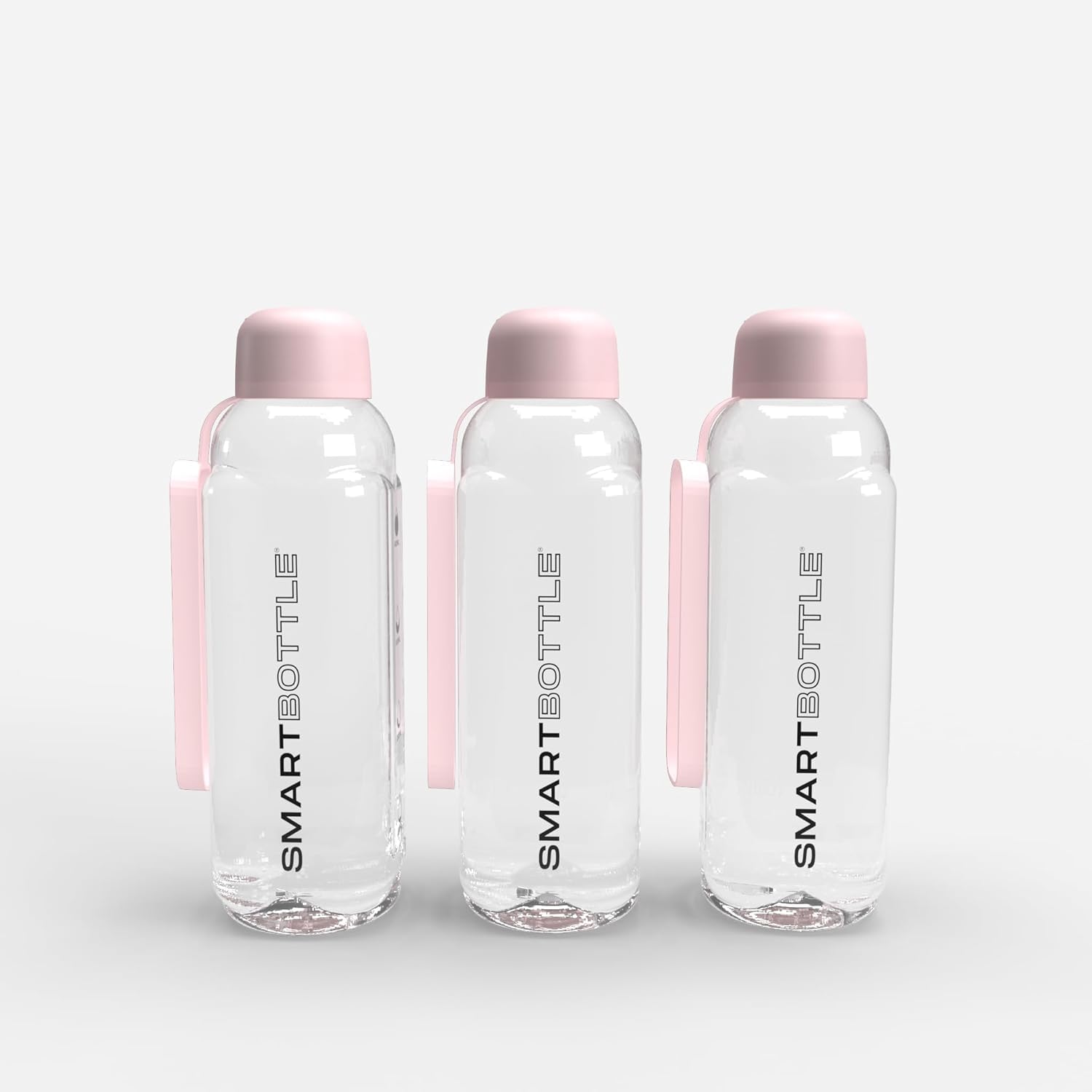 Smartbottle™ 16oz/500ml, Colorful Caps/Carry Rings, Leakproof, Clear, Lightweight Gym & Sport Bottles for Men, Women & Kids, BPA-Free, Dishwasher Safe, Made in Canada, 3-pack (Light Pink)