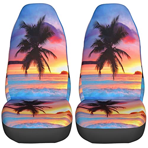 Foruidea Ocean Sunrise Tropical Palm Tree Island Hawaiian Sunset Sea Waves Summer Car Seat Covers Universal 2 Pcs Auto Front Seat Cover Fit Most Cars,SUV,Sedan,Trucks