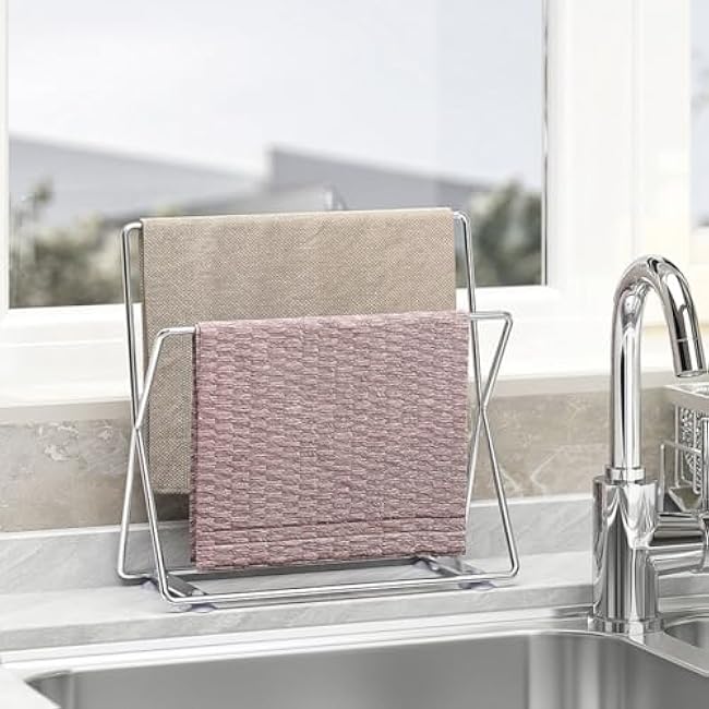SUS304 Stainless Steel Dish Cloth Rail for Kitchen, Kitchen Towel Holder, Swedish Dishcloth Holder, Dish rag Hanger, Dish Towel Holder for All Types of Sinks and Smooth Surfaces