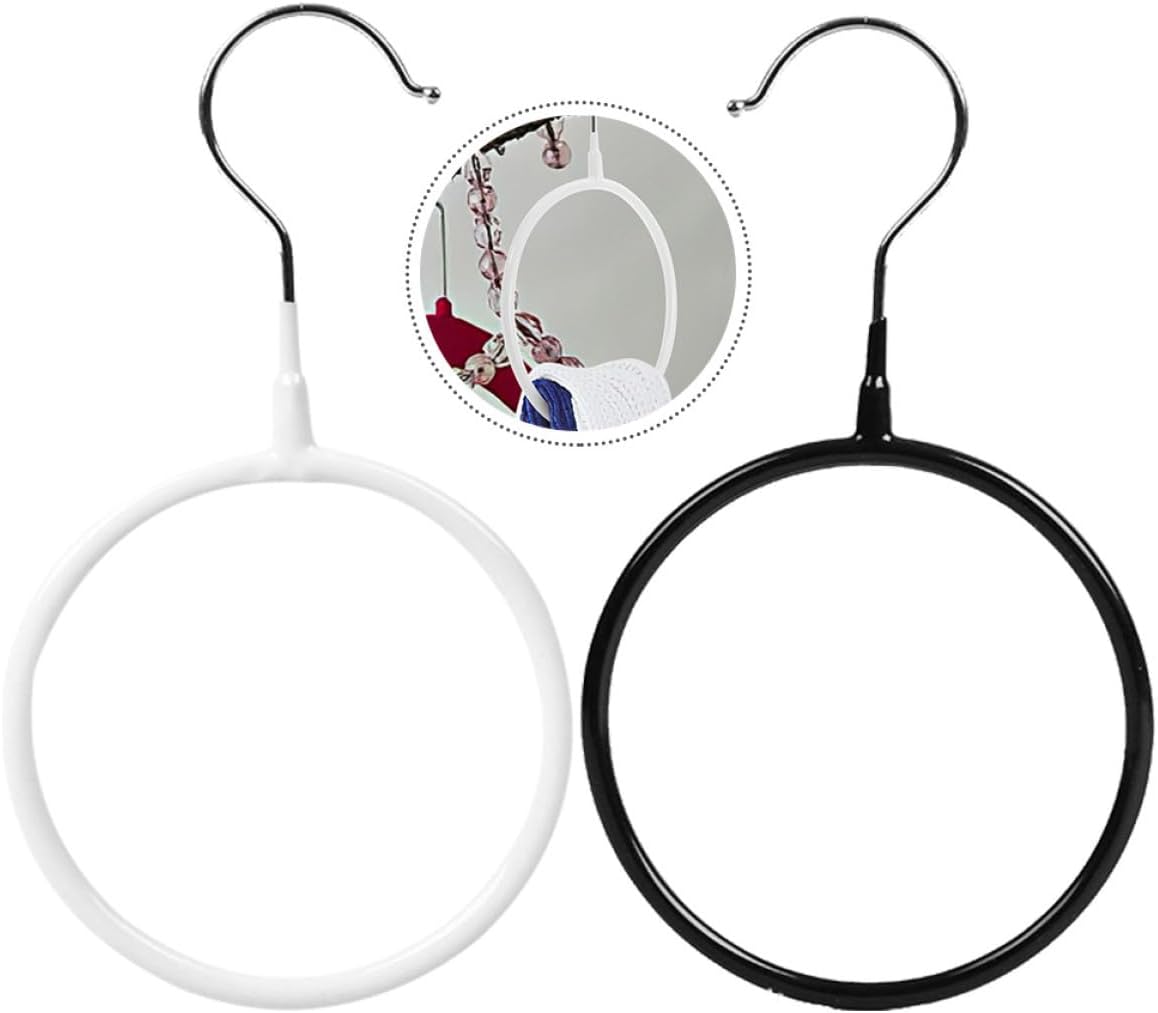 Artibetter 4pcs Round Metal Scarf Hanger and Neck Tie Organizer Rings, Small Size Black and White Coated Iron with Hooks, Closet Accessory for Scarf, Belt, and Ribbon Storage at Home