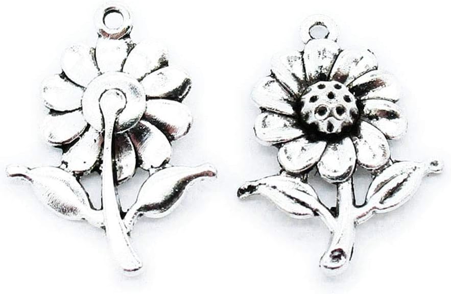 420 Pieces Antique Silver Tone Jewelry Charms Suppliers Arts Crafts Making Beading Findings Crafting F6EU5I Sunflower Flower