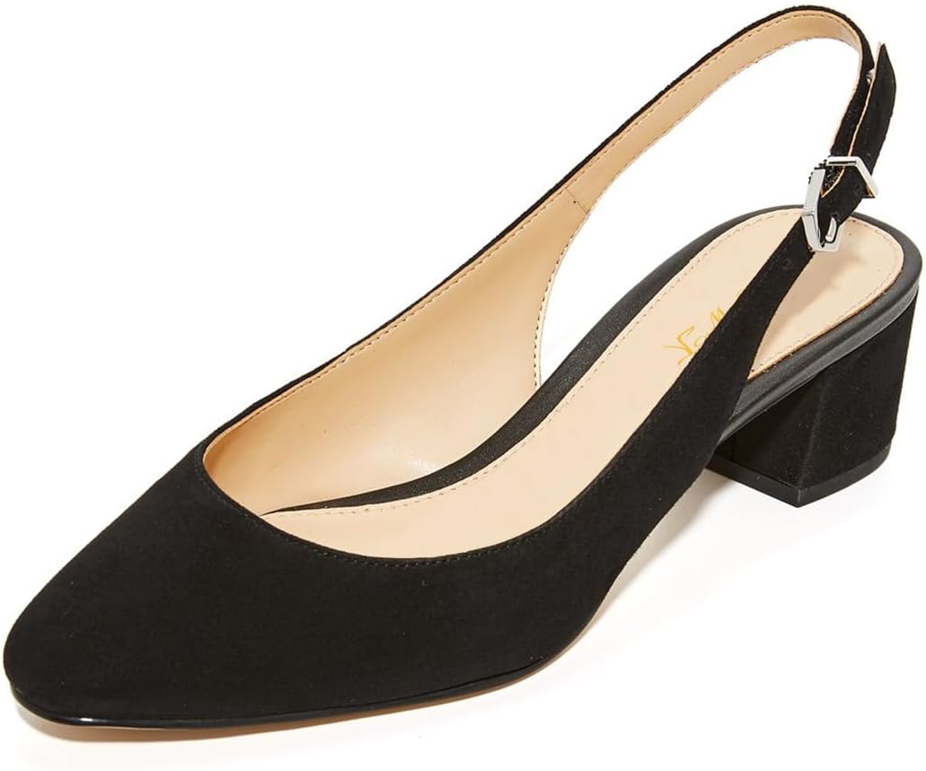 FOWT Women Round Toe Slip on Pumps Chunky Block Low Heel Slingbacks Comfy Office Work Evening Prom Shoes Size 4-15 US