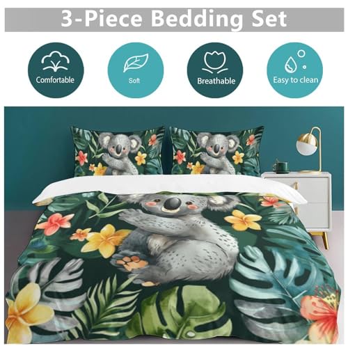 Juego de cama de koala con 3 piezas de microfibra suave y fundas de almohada 6