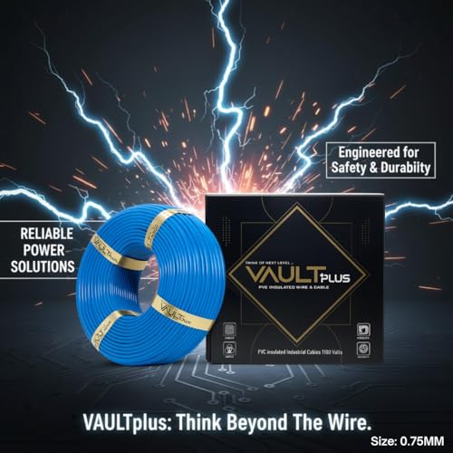Image of VAULTPlus Blue 0.75 sq mm CCA Copper Wire | 90 Meter Roll | Flexible Single Core Electrical Cable for Home & Industrial Wiring