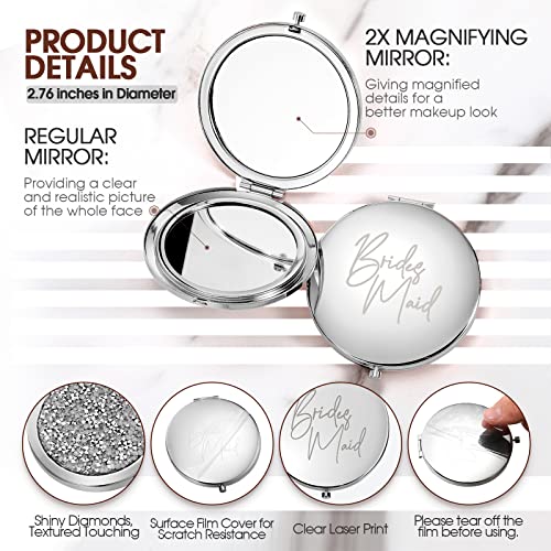 Roowest 8 Pieces Bridesmaid Mirrors Bride Bridesmaid Gifts Magnifying Compact Mirror Wedding Compact Cosmetic Mirror Handheld Pocket Makeup Mirror For Bridal Shower Gifts Wedding (Silver, White) #TOP2