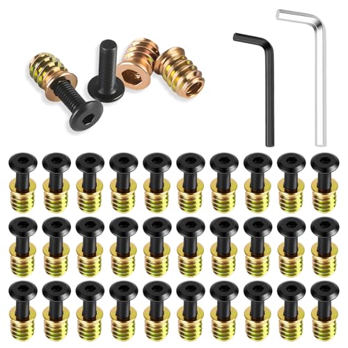 Lot de 60 inserts filetés en bois, écrous hexagonaux en fer et écrou à visser M6, manchons à visser avec 2 clés hexagonales, vis M6 x 20 mm, insert fileté pour meubles en bois, tables, chaises