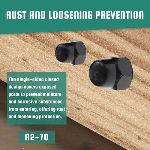 BACSHBY 5 Stück Hutmuttern M12 Edelstahl A2 V2A Mutter Schwarz, Hohe Form DIN 1587 Sechskant Kappenmuttern für Schrauben, Gewindebolzen, Gewindestangen