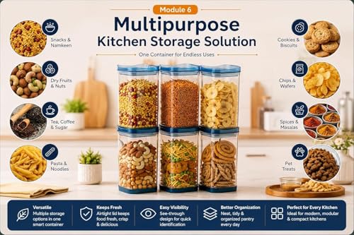 Image of TASTIC Kitchen Storage Containers Masala Box | Airtight BPA Free Plastic Containers for Spices, Snacks, Dry Fruits, Namkeen & Grocery Organization (LIGHT BLUE)