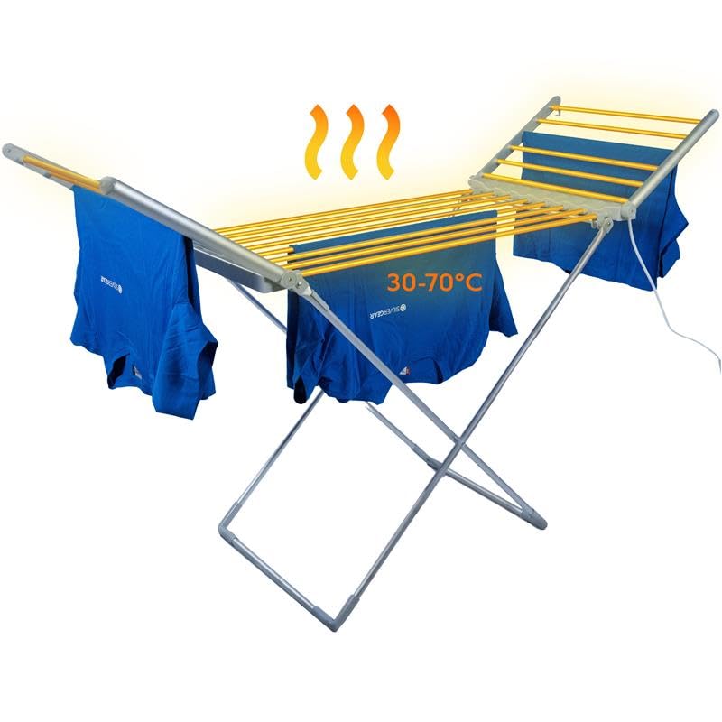 Silvergear® Tendedero Electrico de Ropa | Temperatura Ajustable y Temporizador | Tendedero Plegables | Tenderetes de Ropa | Secadora Portatil Rola | 18 Barras Calefactoras | 147x54x94 CM | Gris