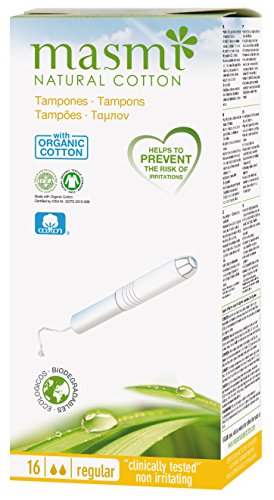 16 Masmi regular tamponi applicatore in cotone biologico certificato, anallergico, 100% biodegradabile, profumo, viscosa, rayon, cloro e Diossina free
