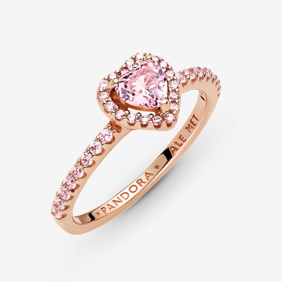 PANDORA-Elevated Heart Ring-With Gift Box: Rose Gold Pink 7.5