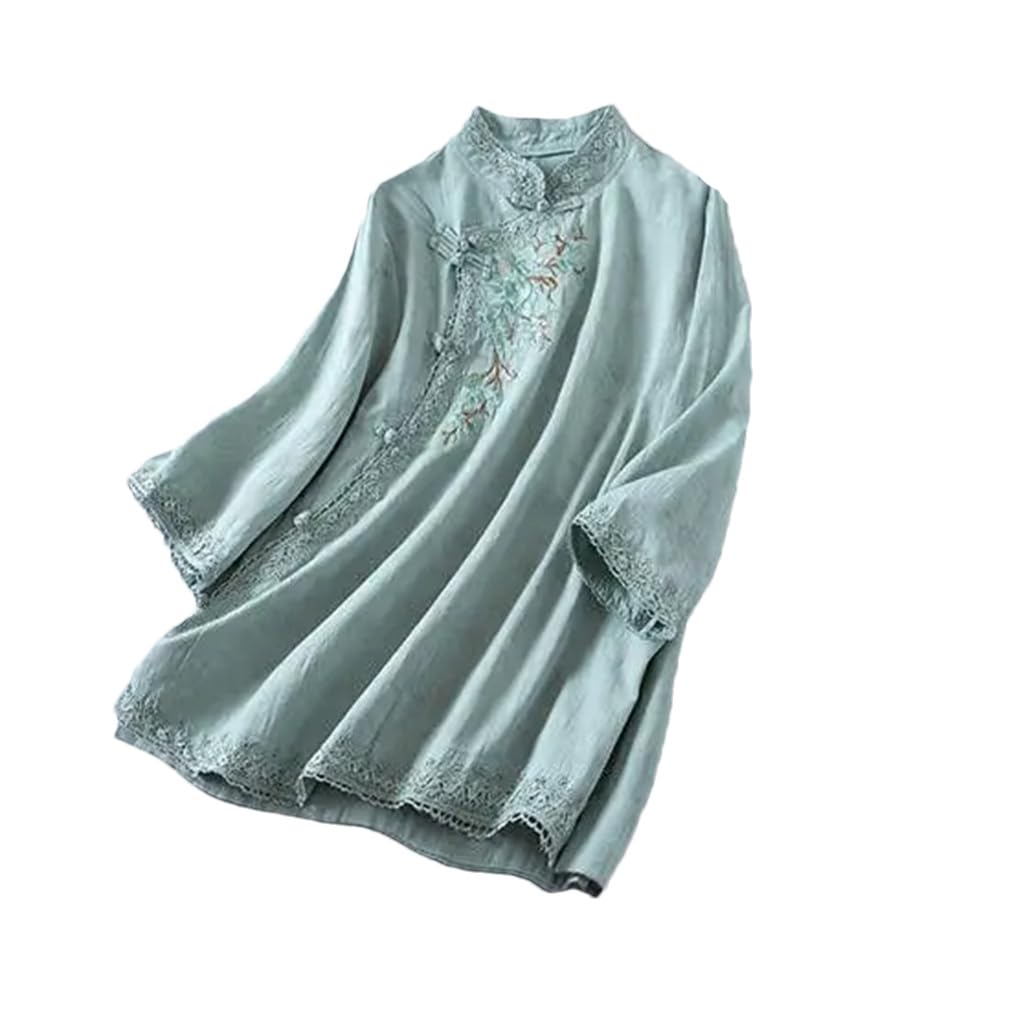 Chemise tendance de couleur unie pour femmes, décontracté, ample, bouton brodé, dentelle, patchwork, pulls