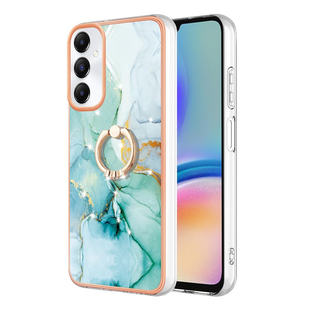 Reevermap Samsung Galaxy A05S Case with Ring Holder, Shockproof Silicone Marble Phone Cover Finger Kickstand Soft Metallic Anti Scratch TPU Rubber Bumper for Samsung Galaxy A05S, Green