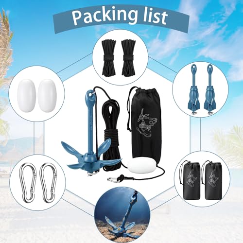 Image of Lounsweer 2 Pack 1.5 /3.5 lb Marine Kayak Anchor Kit Folding Grapnel Anchor Kit Boat Kayak Fishing Accessories for Small Boats Kayaks Canoe Paddle Boards